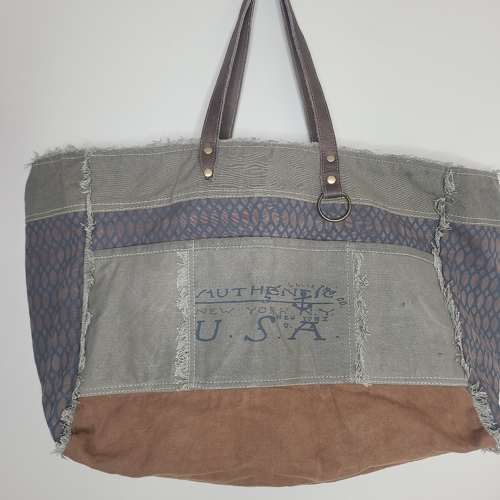 Myra Beehive Print Canvas Handmade‎ Large Weekender Bag Tote Boho - Picture 2 of 7